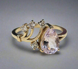 Royal Blush Moraganite 14k Gold ring , Pear Cut Gemstone & Diamond Accents - K Jewelry Accessories