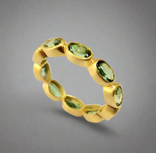 Green Tourmaline 18k Gold Full Eternity Ring: Anniversary Band