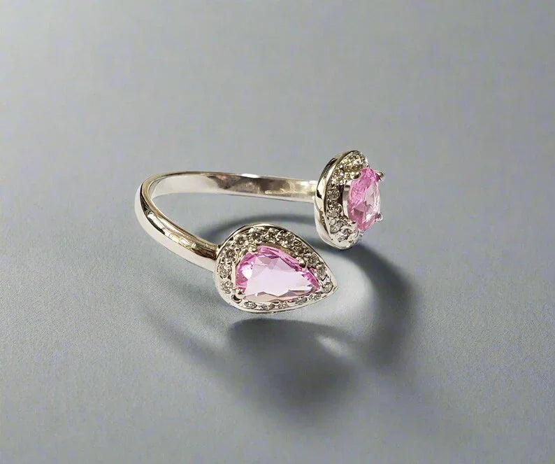 Pink Sapphire Diamond 18k White Gold Adjustable Ring