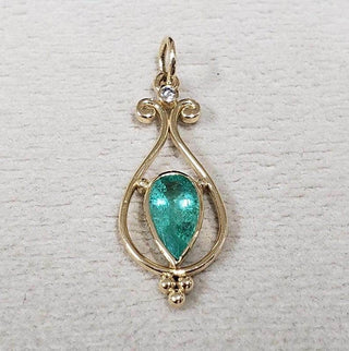 14k Gold Emerald Pendant: Art Deco Pear Cut Diamond Jewelry - K Jewelry Accessories