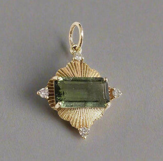 14k Gold Green Tourmaline Diamond Pendant: Baguette Gemstone - K Jewelry Accessories