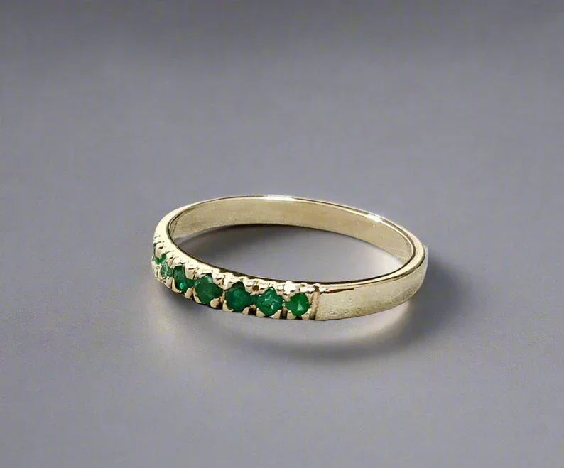 Zambian Emerald 14k Gold Ring: Dainty Anniversary Jewelry