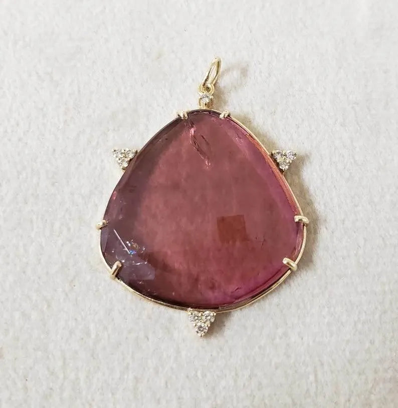 Fuschia Tourmaline 14k Gold Pendant - Handmade Fancy Gemstone - K Jewelry Accessories