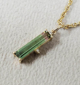 14k Gold Baguette Green Tourmaline Diamond Pendant - K Jewelry Accessories