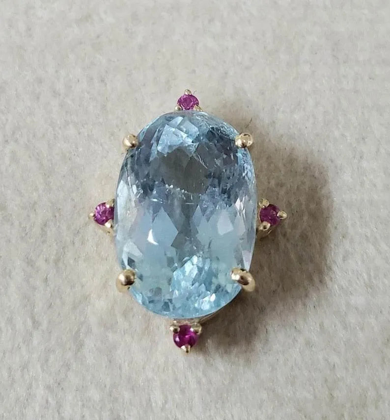 Floating Slide Pendant, Faceted Aquamarine With Ruby - K Jewelry Accessories
