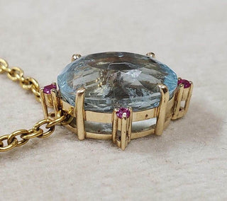 Floating Slide Pendant, Faceted Aquamarine With Ruby - K Jewelry Accessories