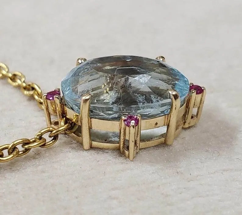 Floating Slide Pendant, Faceted Aquamarine With Ruby - K Jewelry Accessories