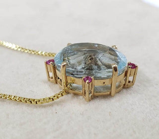 Floating Slide Pendant, Faceted Aquamarine With Ruby - K Jewelry Accessories