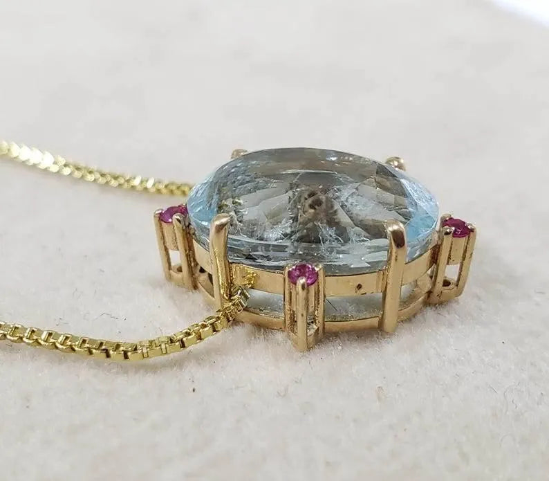 Floating Slide Pendant, Faceted Aquamarine With Ruby - K Jewelry Accessories