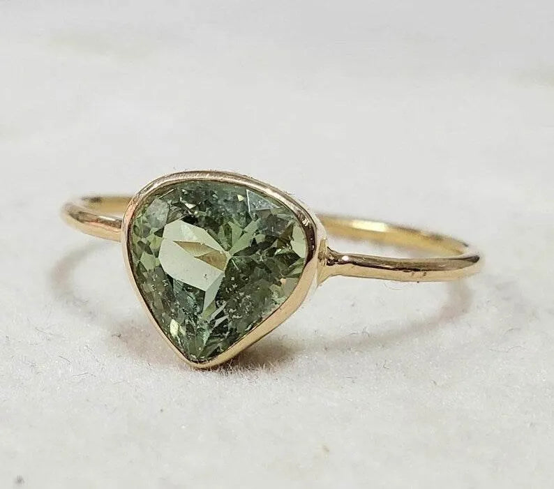 18k Gold Aquamarine Ring: Mint Green Gemstone, Thin Band - K Jewelry Accessories