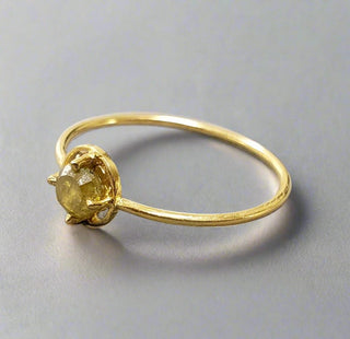 Yellow Diamond Ring: Dainty 18K Gold - Thin Stackable Band
