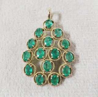 14k Gold Zambian Emerald Pendant: Handmade Oval Halo Setting - K Jewelry Accessories