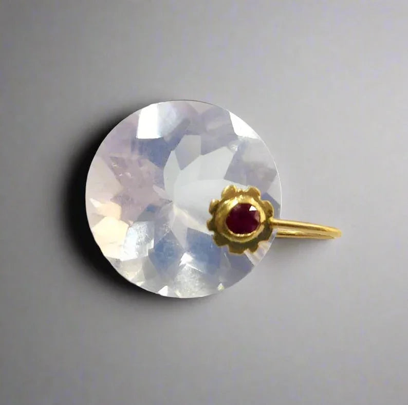 18k Gold Lavender Quartz Pendant with Ruby Accent