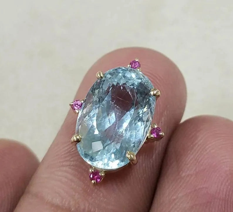 Floating Slide Pendant, Faceted Aquamarine With Ruby - K Jewelry Accessories