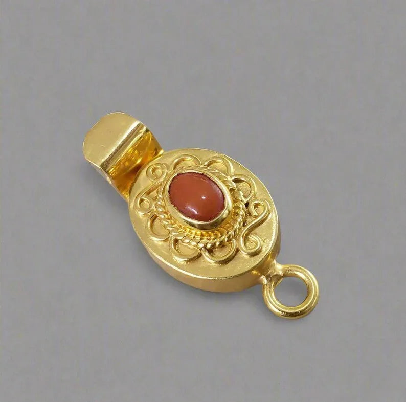 Red Coral Gold Vermeil Box Clasp: 925 Sterling Silver Necklace Connector