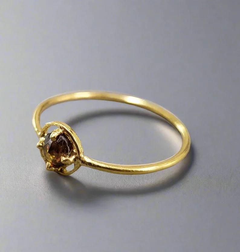 Handmade 18k Gold Ring: Brown Diamond Stackable Band