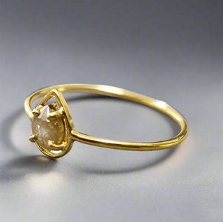 18k Gold Pear Yellow Diamond Ring: Handmade Dainty Gold Jewelry