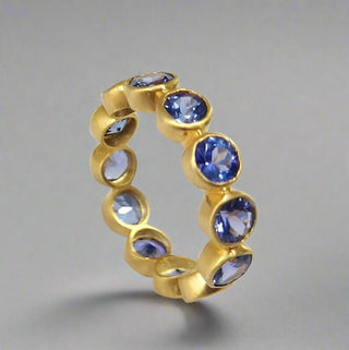 18k Gold Tanzanite Eternity Ring - Matte Finish Band