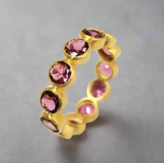 18k Gold Pink Tourmaline Ring: Matte Finish Full Eternity Band