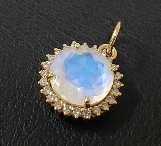 14k Gold Rainbow Moonstone Pendant: Diamond Cluster Halo - K Jewelry Accessories