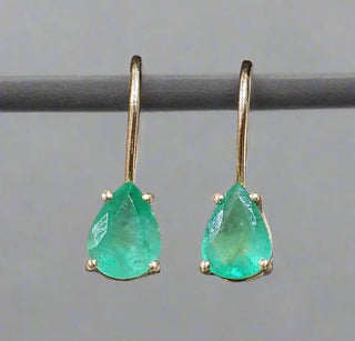 Handmade 14k Gold Emerald Earrings: Pear Shape Leverback - K Jewelry Accessories