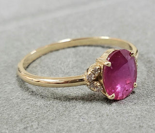 14k Gold Oval Ruby Ring with Diamond Accents