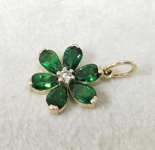 14k Gold Tsavorite Pendant: Pear Floral Diamond Cluster - K Jewelry Accessories