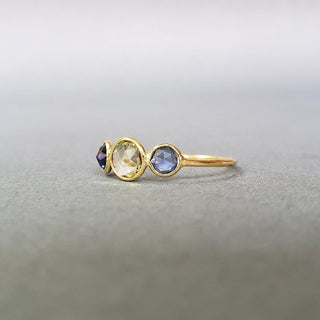 14K Gold Multi Sapphire Ring: Three Stone Stacking Band