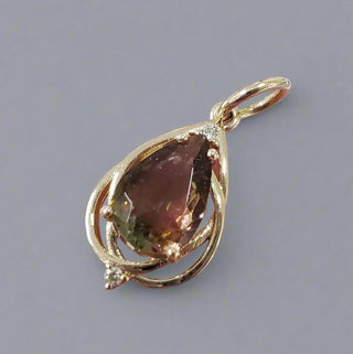 14k Gold Pear Bi-color Tourmaline Pendant