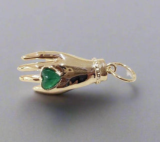 14k Mystic Hand Pendant: Zambian Emerald Heart Talisman - K Jewelry Accessories