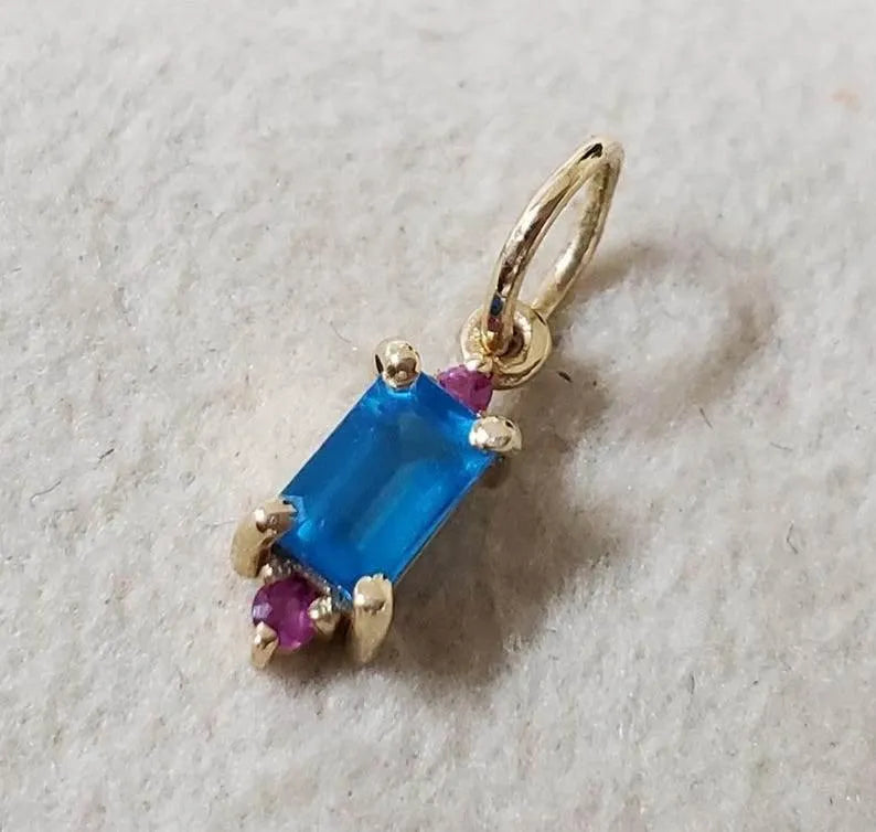 Handmade Baguette Neon Apatite and Ruby Pendant - K Jewelry Accessories