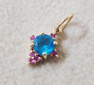 Handmade 14k Gold Apatite and Ruby Pendant: Round Gemstone Jewelry - K Jewelry Accessories