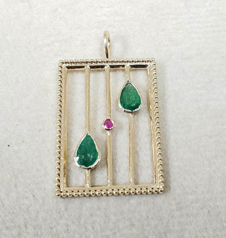 14k Gold Emerald Ruby Pendant: Bezel Set Gemstone Jewelry - K Jewelry Accessories