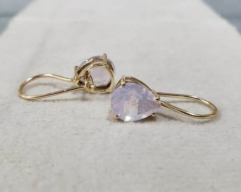 Lavender Quartz Gold Earrings, Pear Shape, Handmade - K Jewelry Accessories