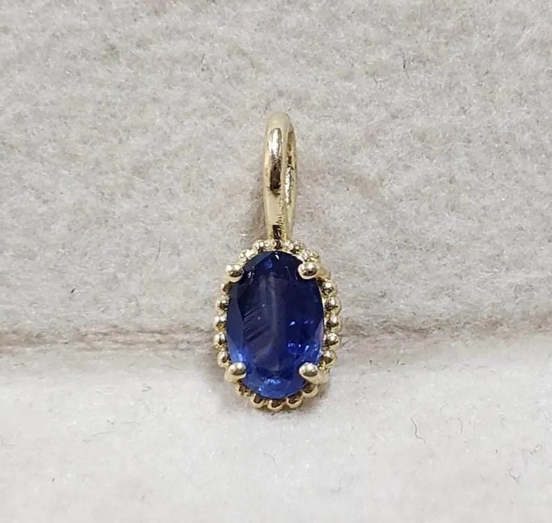 Minimalist 14k Gold Blue Sapphire Charm: Oval Gemstone Pendant - K Jewelry Accessories
