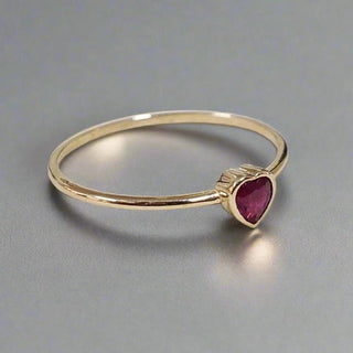 Heart Ruby 14k Gold Ring: Dainty Bezel Setting, Handmade