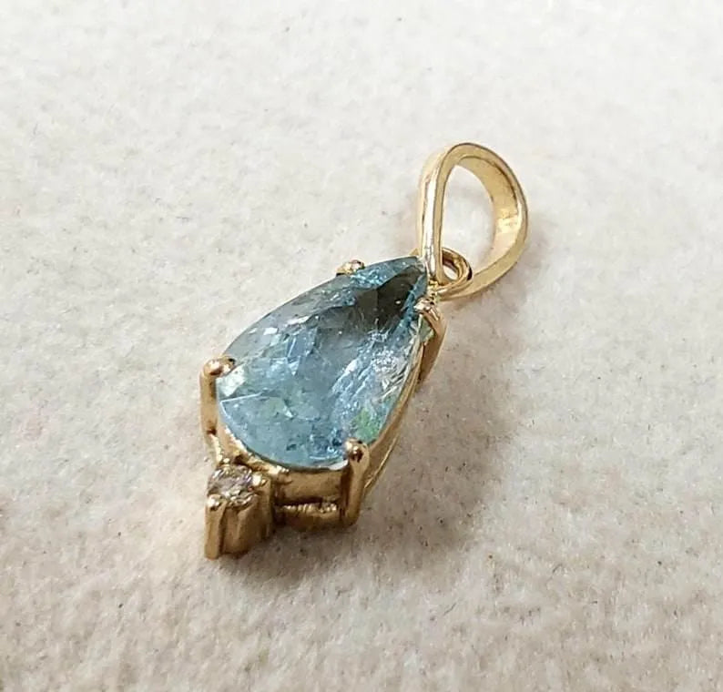 Teardrop Shape Aquamarine 14k Gold Pendant - K Jewelry Accessories