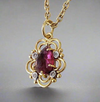 Pink Tourmaline 14k Gold Pendant: Floral Diamond Accent, Handmade - K Jewelry Accessories