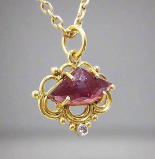 Handmade 14k Gold Pink Tourmaline Pendant Necklace with Diamond - K Jewelry Accessories
