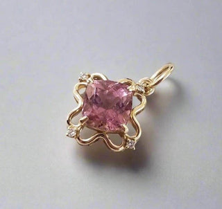 Pink Tourmaline Diamond 14k Gold Pendant - Cushion Cut Gemstone - K Jewelry Accessories