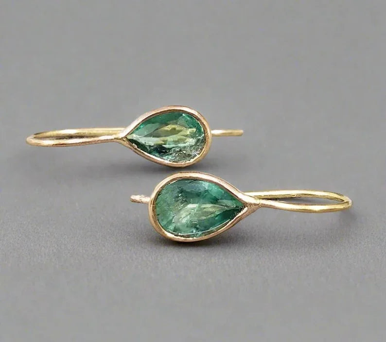 18k Gold Pear Emerald Earrings: Handmade Zambian Gemstone Jewelry