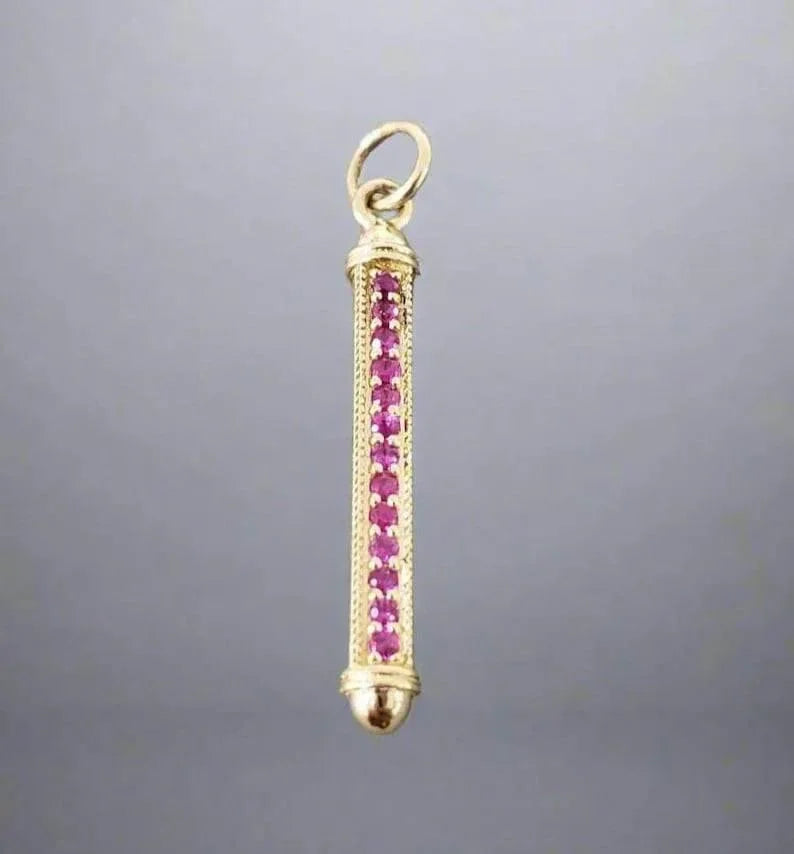 Celestial Ruby Bar Pendant 14k Solid Gold, Vintage Style Necklace - K Jewelry Accessories