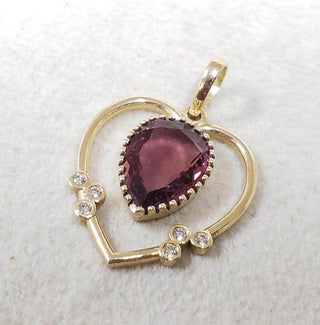 14k Gold Pink Tourmaline Heart Pendant with Diamond Accents - K Jewelry Accessories
