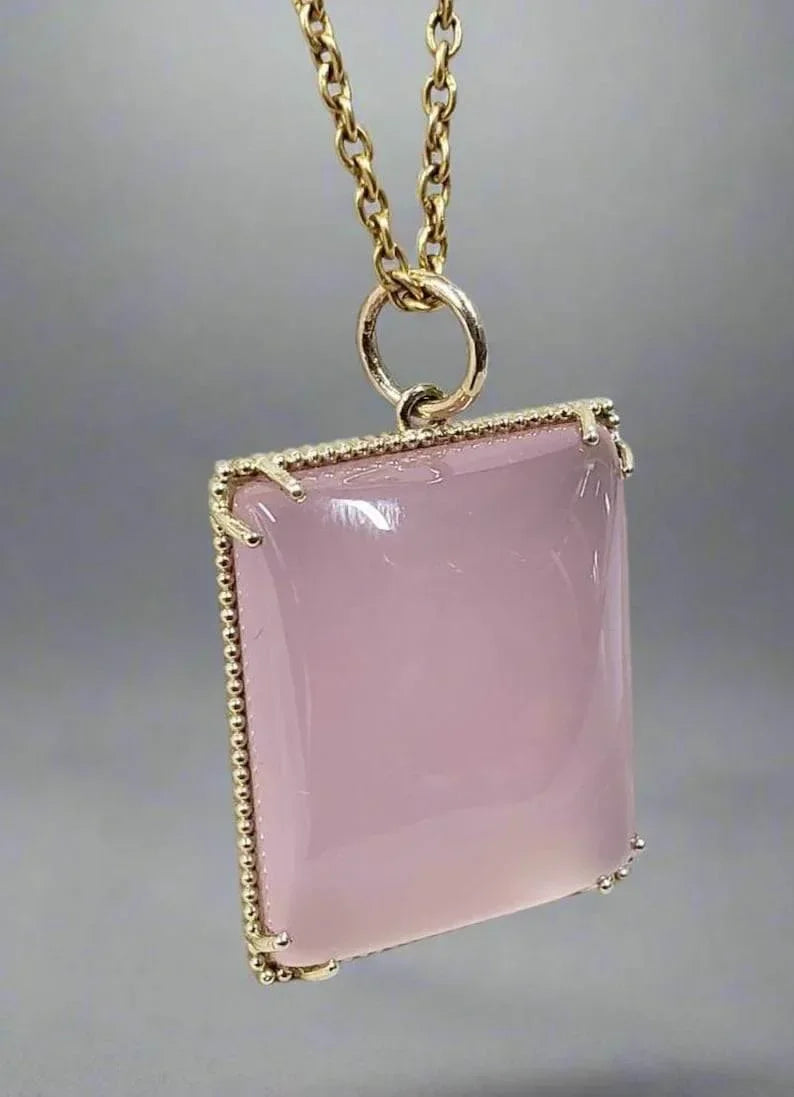 Natural Rose Chalcedony 14k Gold Pendant - K Jewelry Accessories