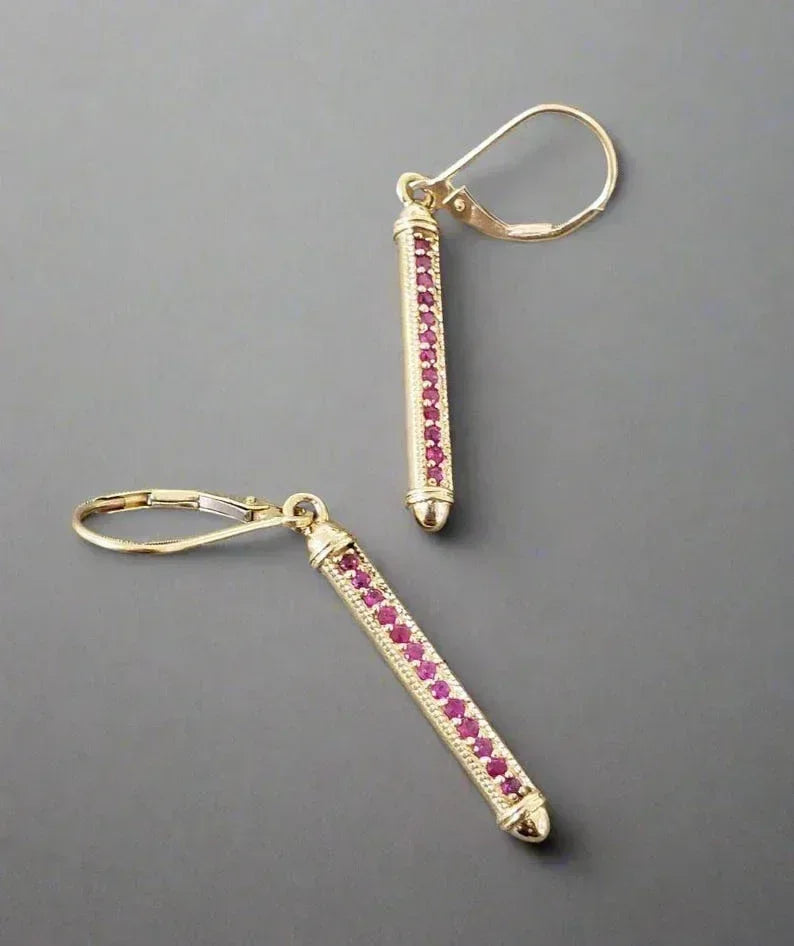 14k Gold Ruby Earrings: Elegant Dangle Lever Backs - K Jewelry Accessories
