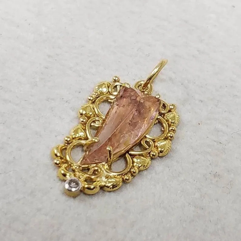 Filigree Pink Tourmaline Pendant: Diamond Accent Vintage Jewelry - K Jewelry Accessories
