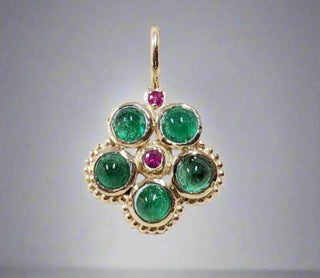 Round Emerald 14k Gold Pendant,With Ruby Center - K Jewelry Accessories
