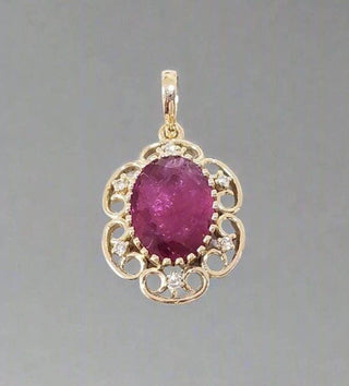 Rich Color Pink Tourmaline with Brilliant Cut Diamond 14k Gold Pendant - K Jewelry Accessories
