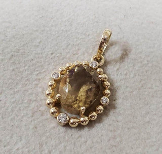 Champagne Tourmaline 14k Gold Pendant: Diamond Halo, Gold Granules - K Jewelry Accessories