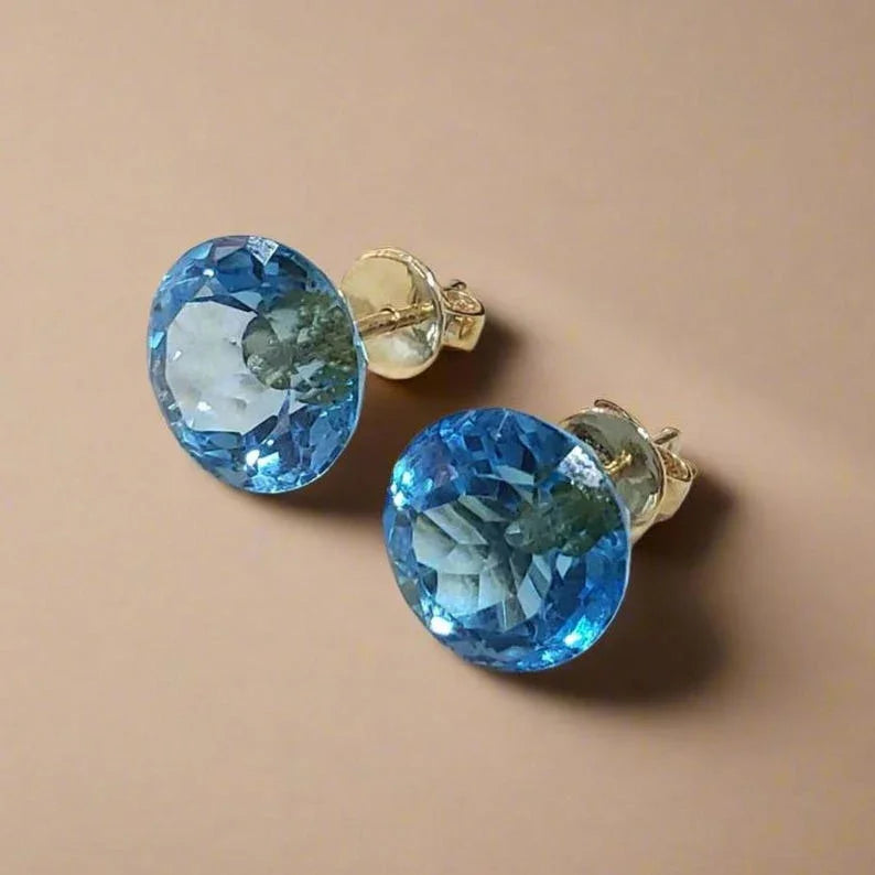 14K Gold Swiss Blue Topaz Stud Earrings: December Birthstone